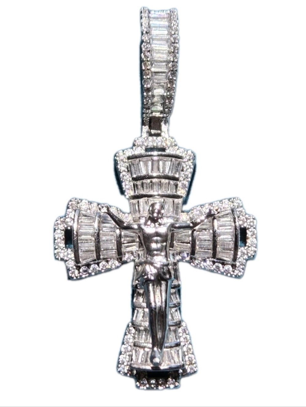Iced Out Jesus Cross Pendant/ 925 Sterlin Silvr w Mossinite Stones NEW